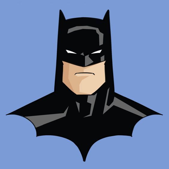 the face of batman, in black and blue colors with an angry look on his face