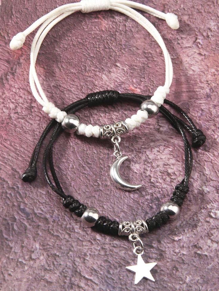 2pcs Vintage Bohemian Style Star & Moon Designed Bracelet Set - Suitable For Both Men And Women, Great For Jewelry Gift Silver    Polyester     Women Fashion Jewelry, size features are:Bust: ,Length: ,Sleeve Length: Matching Star Bracelets, Moon And Star Jewelry Silver, Friendship Jewelry For 3, Silver Vintage Jewelry, Moon Stone Jewelry, Manly Gifts, Shein Jewelry, Star Accessories, Heart Stuff