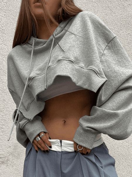 Gray Sweatshirt Outfit, Oversized Zip Up Hoodie, Street Punk, Sweatshirt Outfit, Exclusive Fashion, Crop Sweatshirt, Grey Hoodie, Grey Sweatshirt, Cropped Hoodie