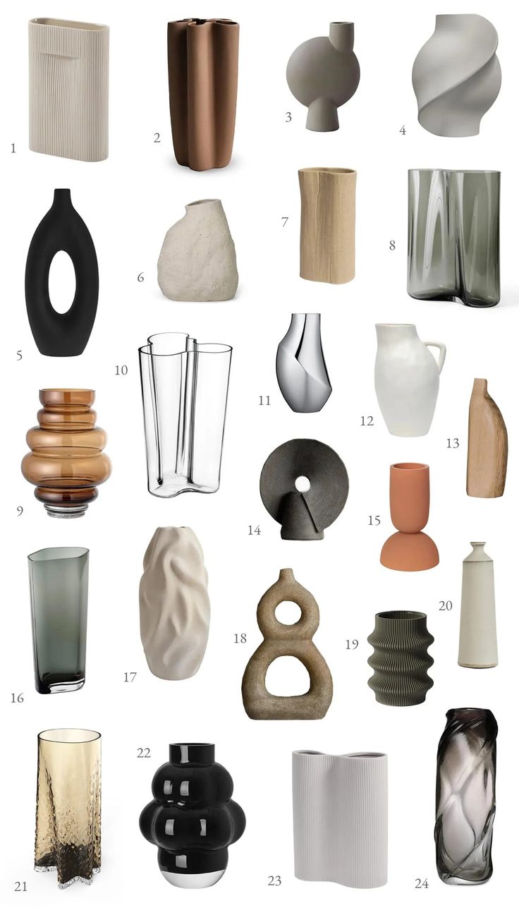 many different vases are shown in this image