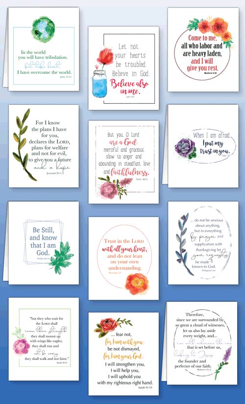 a bunch of cards with flowers on them and some words written in different font styles