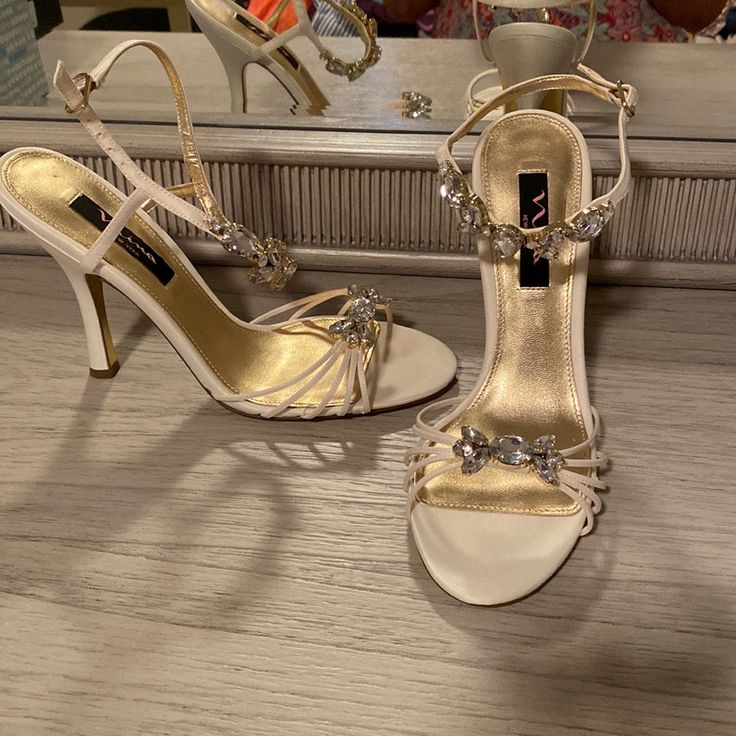 Rhinestone Details, Never Worn, No Issues. Gold Soles. These Run Small And Would Recommend For A Narrow Foot In Size 8.5. No Box But I Do Have The Dustbag. Gold Heels Aesthetic, Womens Heels Stilettos, Graduation Heels, Elegant Shoes Heels, Fancy Heels, Heels Aesthetic, Trendy Heels, Cute Shoes Heels, Look Formal