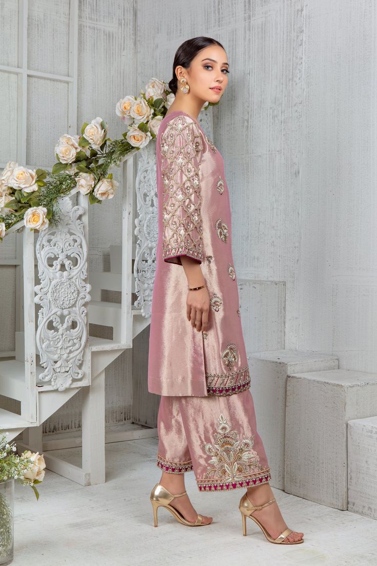 New message Transitional Silk Palazzo Set With Mirror Work, Festive Embroidered Tissue Silk Palazzo Set, Traditional Tissue Silk Palazzo Set For Eid, Festival Embellished Straight Kurta, Traditional Silk Palazzo Set With Mirror Work, Traditional Cotton Silk Lehenga With Dabka Work, Traditional Lehenga With Dabka Work In Cotton Silk, Tissue Silk Straight Kurta With Mirror Work, Pink Tissue Silk Kurta With Mirror Work