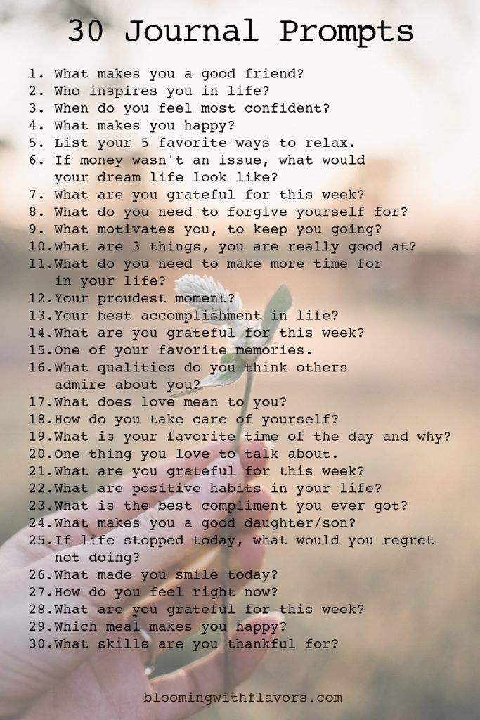 a hand holding a small flower with the words 30 journal prompts written on it