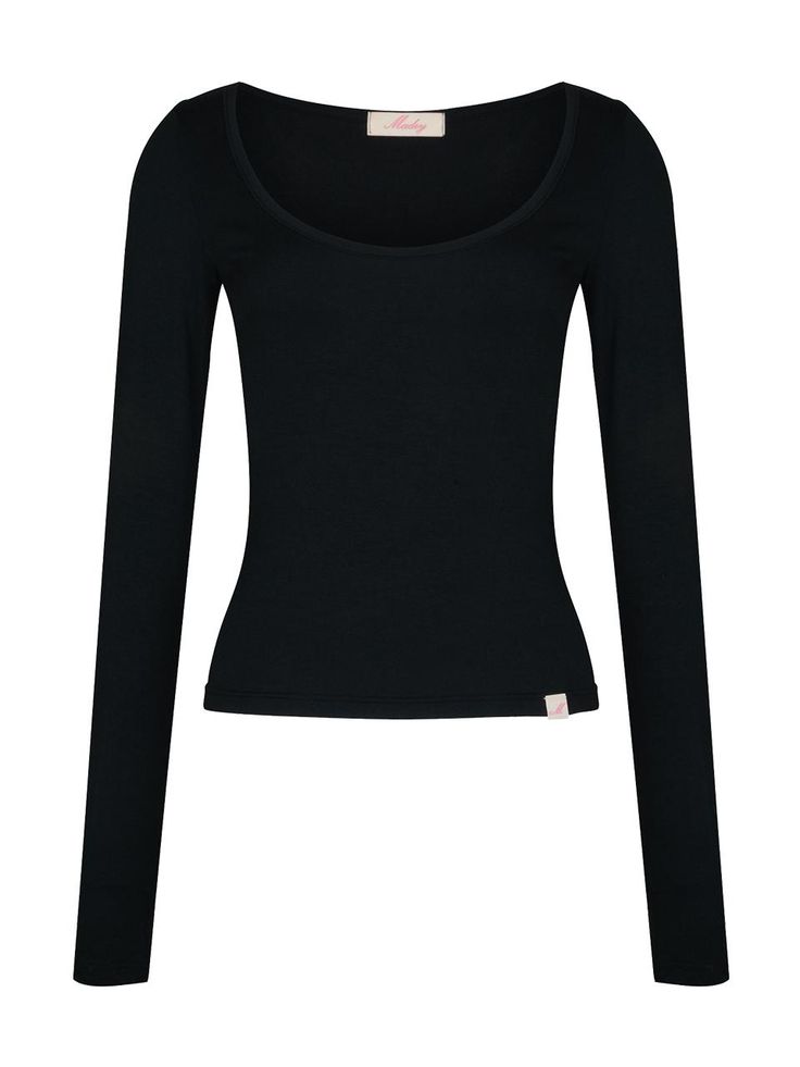 This Basic Long Sleeve T-shirt is a versatile wardrobe essential with a modern twist. It features a deep round neckline that makes your look stylish.- Bottom point label detail as a refined touch- Soft modal fabric for ultimate comfort- Appropriate length allowing for versatile looks Longs Sleeve Shirts, Solid Tops For Women, Cute Black Long Sleeve Shirts, Form Fitting Long Sleeve Shirt, Black Fitted Long Sleeve Top Outfit, Long Sleeve Fitted Shirt, Long Sleeve Basic Top, Cute Shirts Long Sleeve, Tee Shirt With Long Sleeve Under