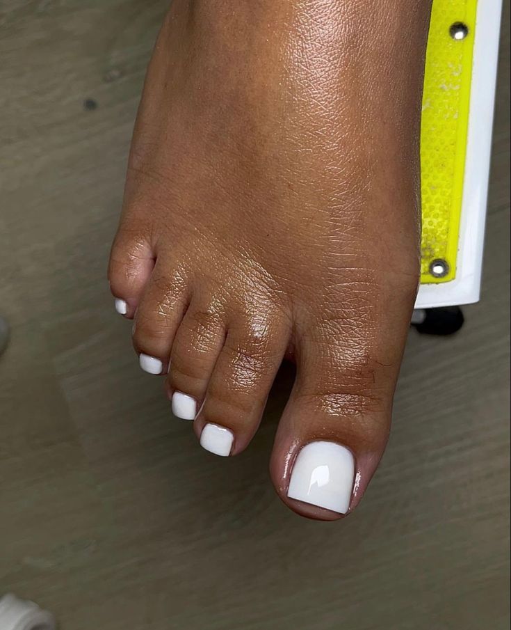 Toe Nails White Gel, Gel Toenails Pedicures, Nude Nails Toes, White Toe Nails Acrylic, White Toes Black Women, White Toes Acrylic Nails, Nude Toes Pedicure, White Gel Toes, Nails Foot Design