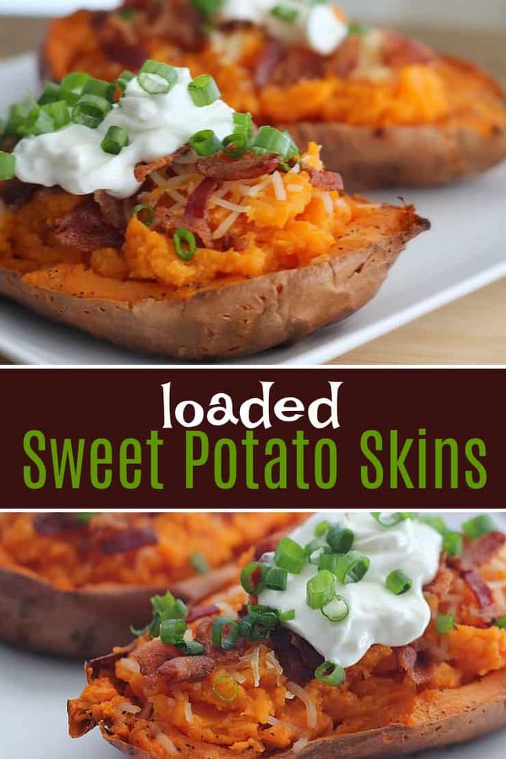 loaded sweet potato skins with sour cream on top