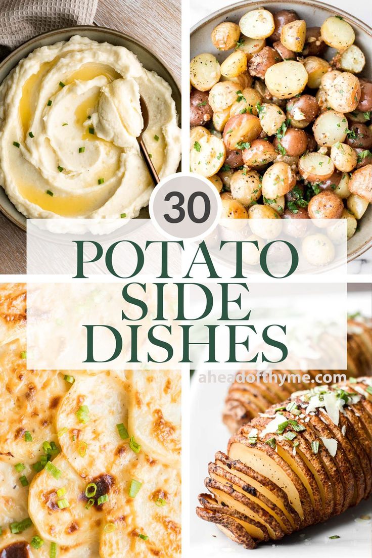 potato side dishes with text overlay that reads 30 potato side dishes