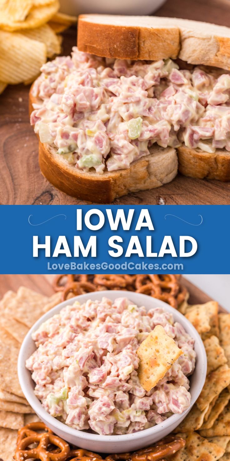 Iowa Ham Salad pin collage Ham Salad Recipe, Sandwich Spread Recipes, Ham Salad Sandwich, Ham Salad Recipes, Leftover Ham Recipes, Holiday Ham, Meat Salad, Ham Salad, Ham Sandwiches