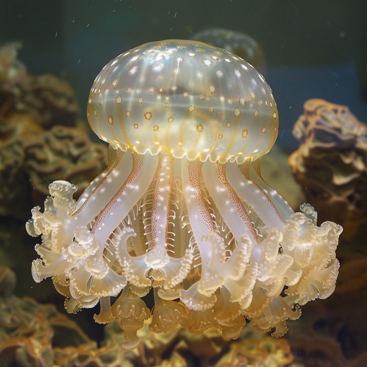 a jellyfish swimming in an aquarium filled with water