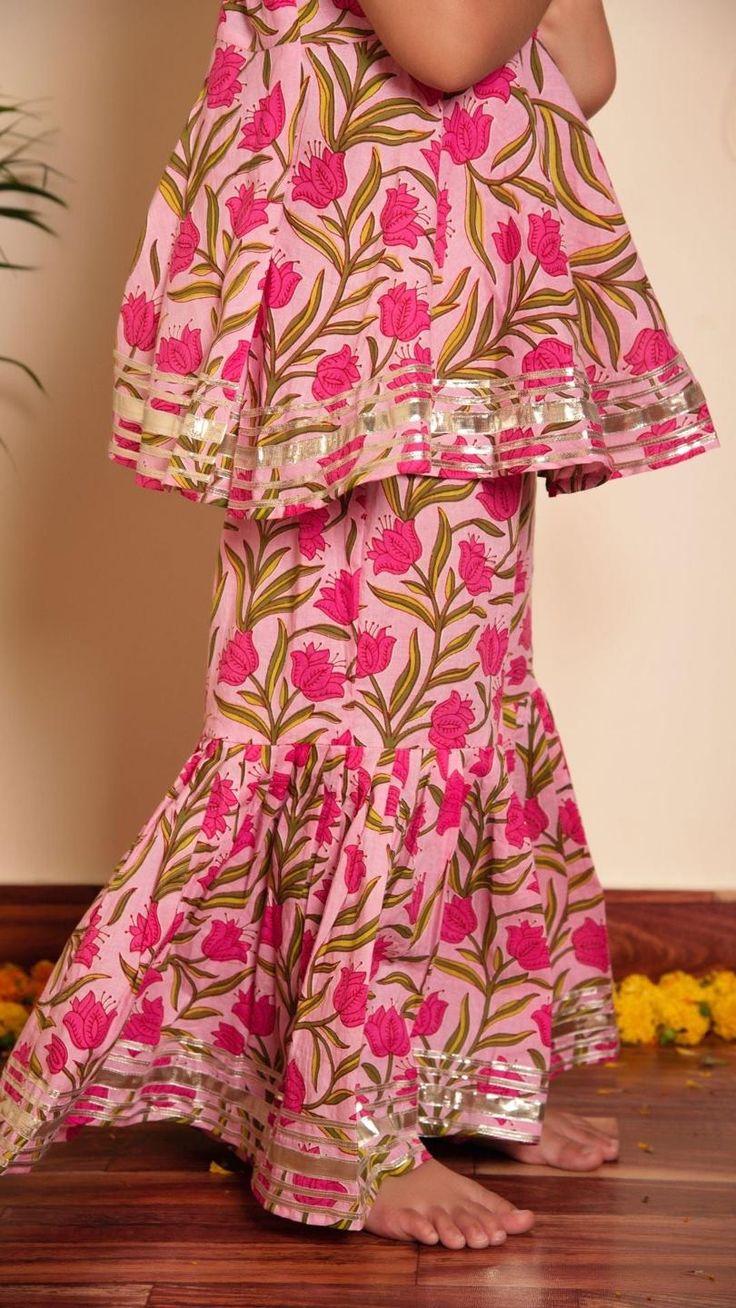 Description: Kurta: cotton , sharara: cotton Dupatta: Cotton Color: PINK No Embroidery Gotta lace work on kurta and sharara Set Includes: kurta , sharara, Dupatta Care: Easy wash Availability: Made to Order SKU#: 11434032PK Disclaimer: There may be slight difference in actual product color compared to product images. Floral Sharara, Cotton Sharara, Kurta And Sharara Set, Printed Sharara, Kurta And Sharara, Kurta Cotton, Kurta Sharara, Diwali Sale, A Line Kurta