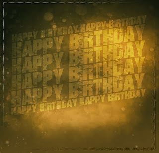 an abstract birthday card with the words happy birthday written in gold and black on a dark background