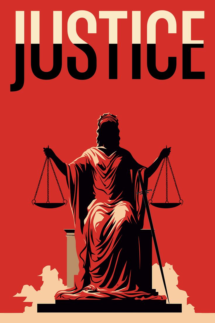 a poster with the statue of justice on it