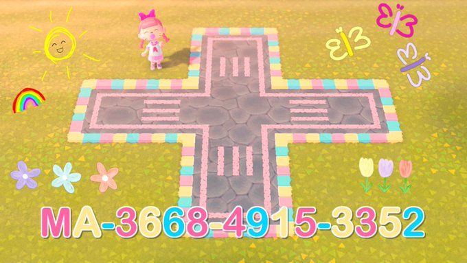 an animal crossing game with numbers and symbols on the ground, as well as a cross