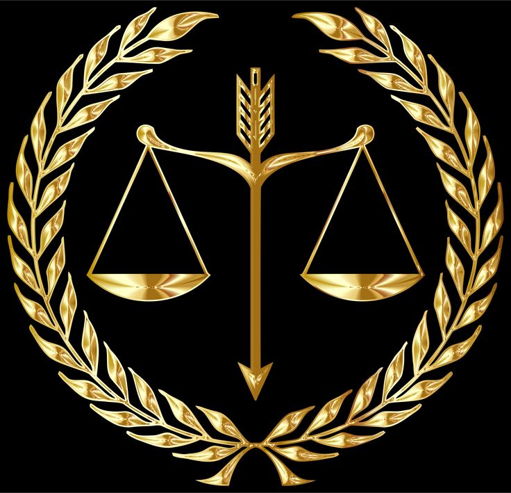 an image of a golden scale and laurel wreath on a black background with the word law written below it