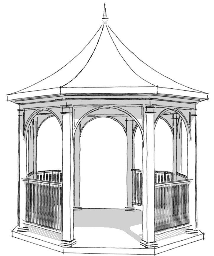 a drawing of a gazebo with the top open