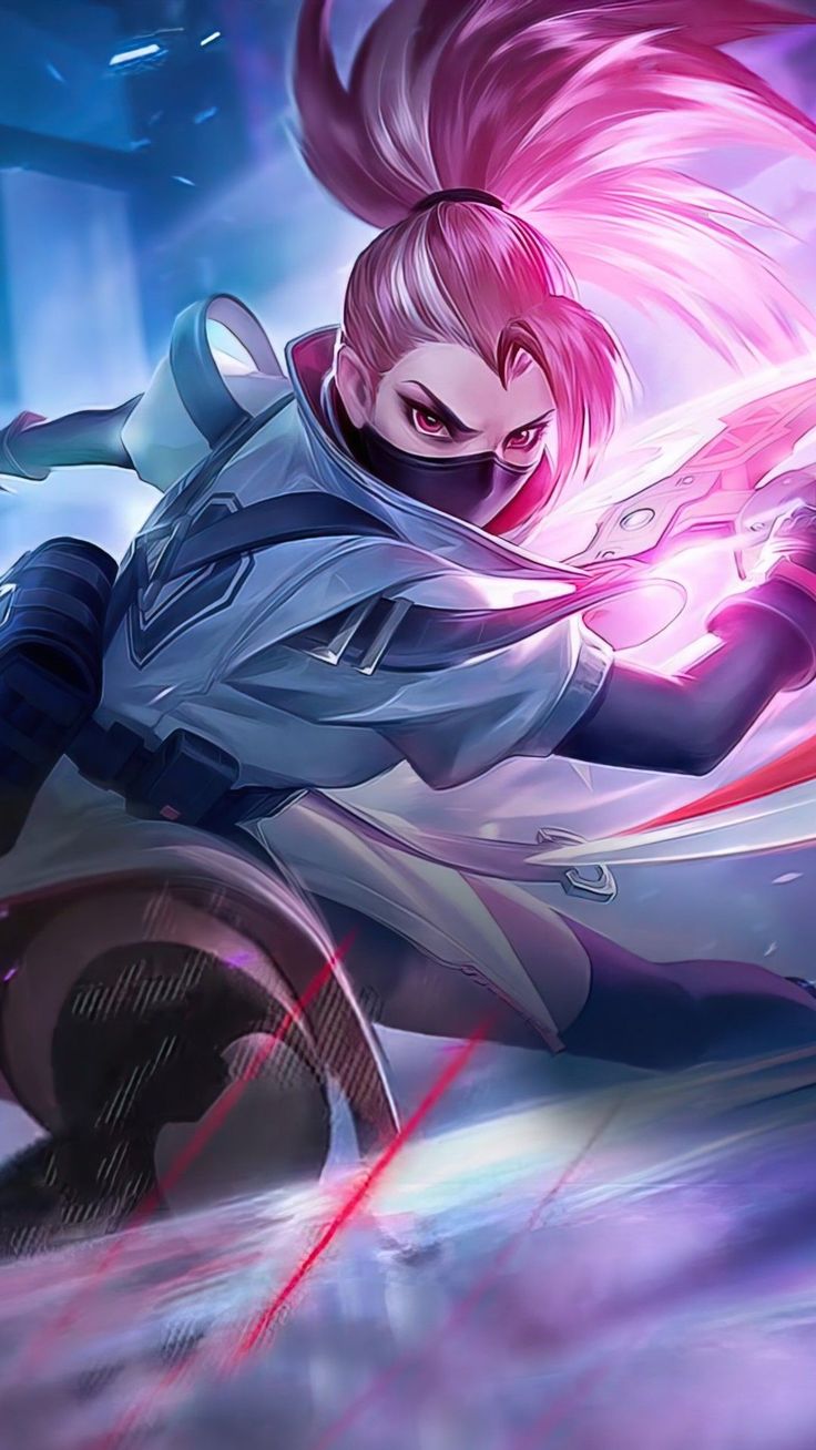 an anime character with pink hair riding a motorcycle