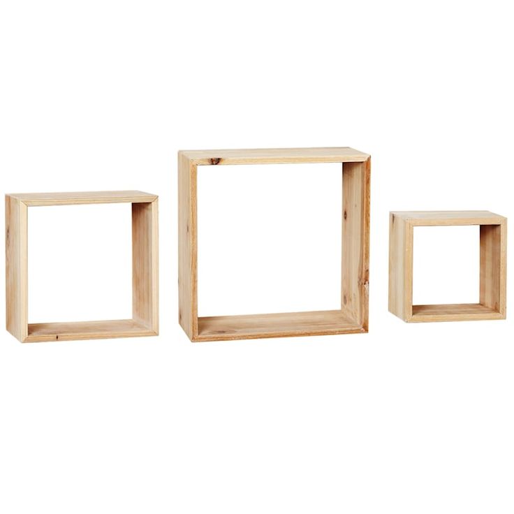 three square wooden frames sitting next to each other