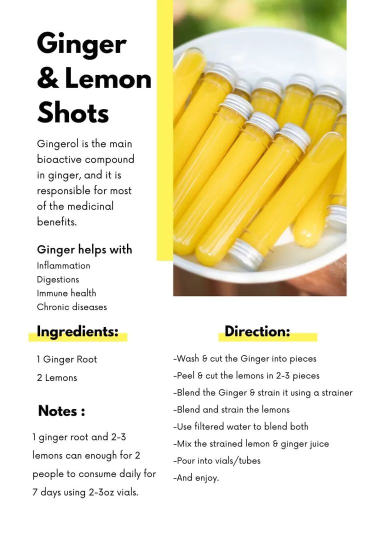 the recipe for ginger and lemon shots is shown in this brochure with instructions