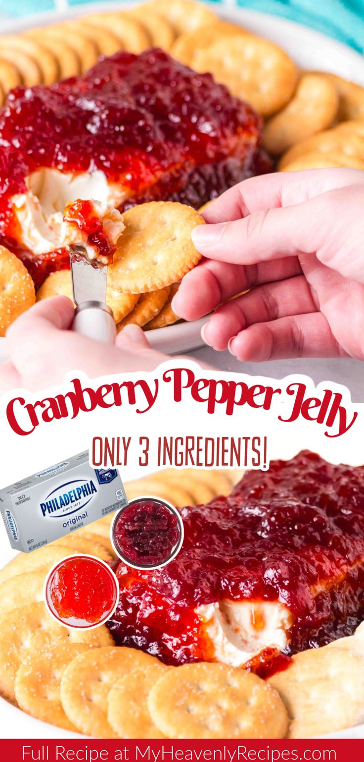 Cranberry Pepper Jelly Cranberry Pepper Jelly Cheese Dip, Easy Christmas Eve Finger Foods, Cream Cheese Cranberry Dip Recipe, Pepper Jelly Cheese Spread, Cream Cheese Cranberry Appetizer, Dips And Appetizers For Christmas, Christmas Snacks And Appetizers, Jalapeno Cranberry Dip Cream Cheese, Hot Jelly Cream Cheese Dip