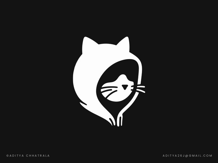 a black and white image of a cat with its head in the shape of a hood