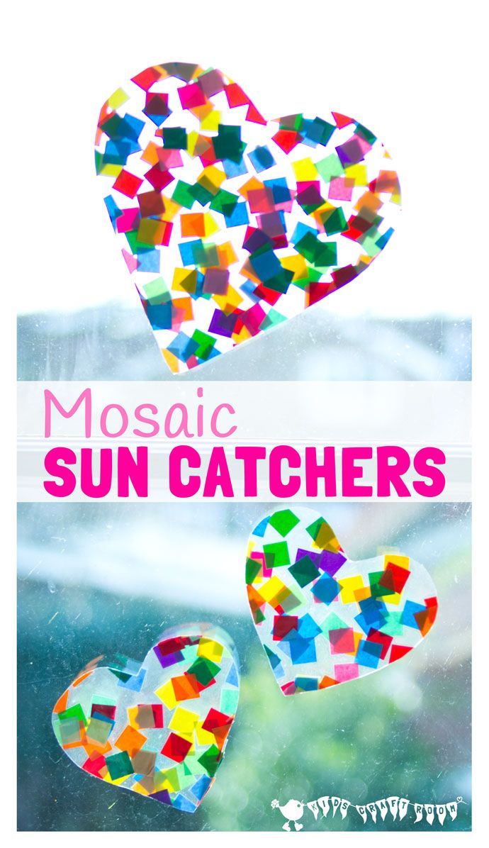 mosaic sun catchers made out of colored paper on a window sill with text overlay reading mosaic sun catchers