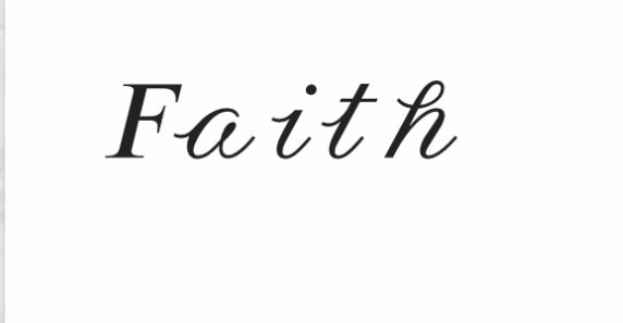 the word faith written in black ink