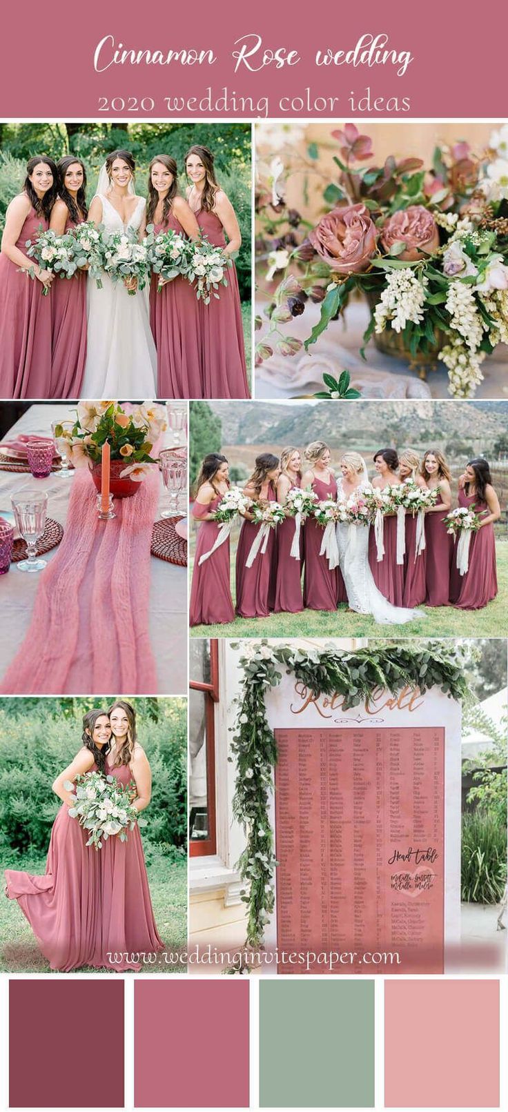 the color scheme for this wedding is pink, green and white with greenery on it