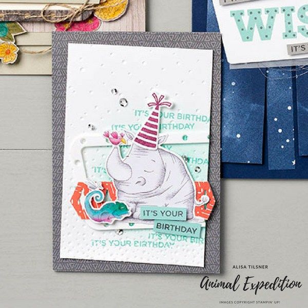 a birthday card with an elephant wearing a party hat