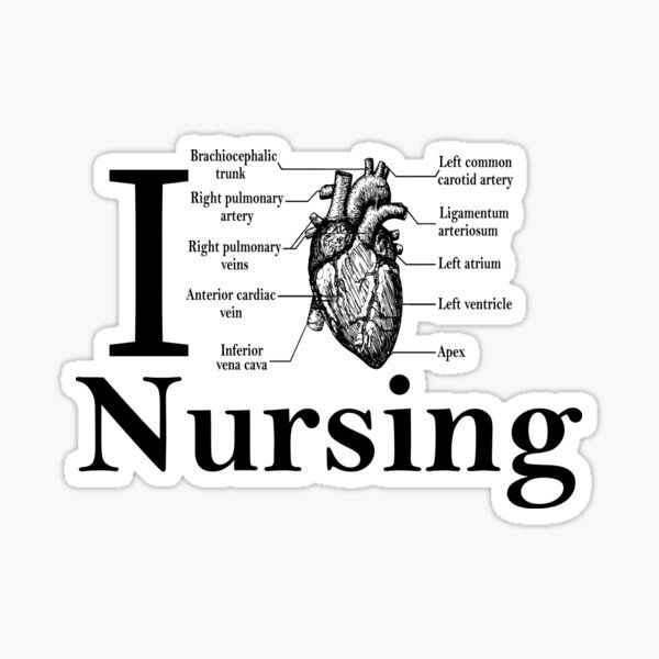 i heart nursing sticker with the words in black and white text on it,