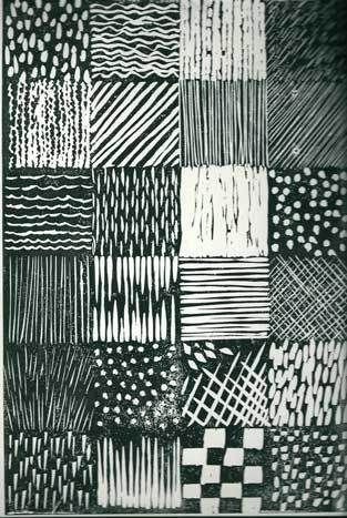 a black and white drawing of different patterns