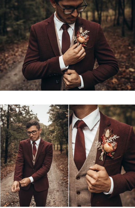 a man wearing a suit and tie in the woods