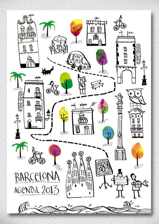 a poster with an image of barcelona in black and white