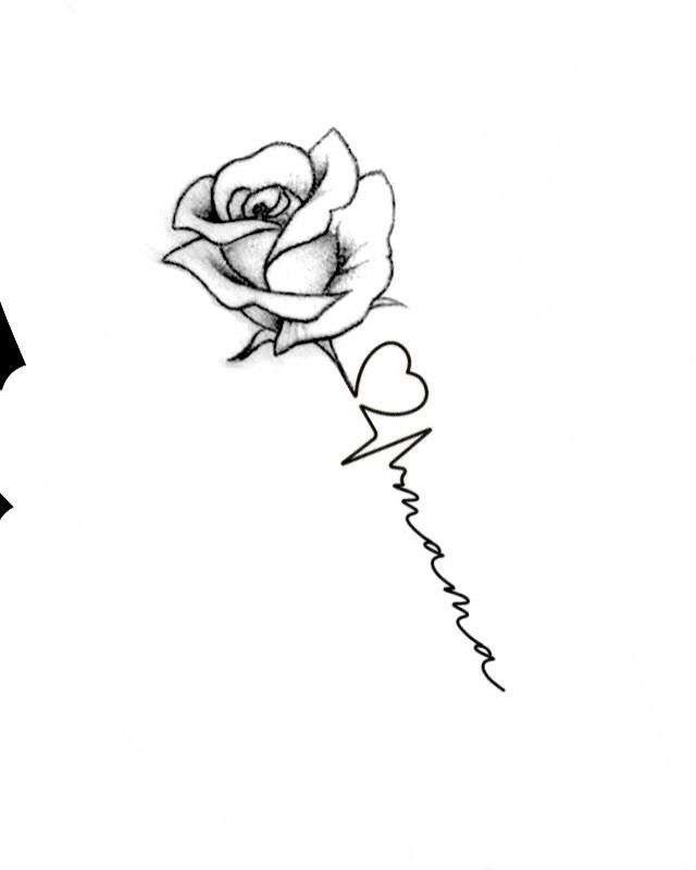 a drawing of a rose with the word love written on it