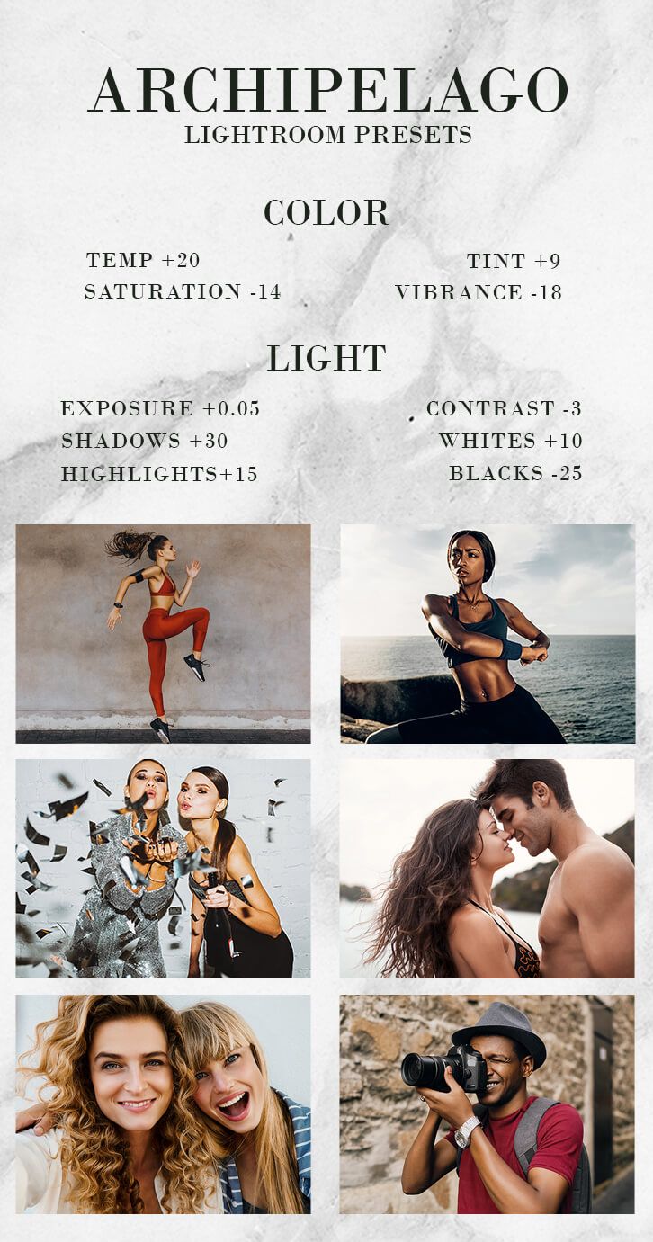 an advertisement for the photographer's lightroom presets, with photoshopped images