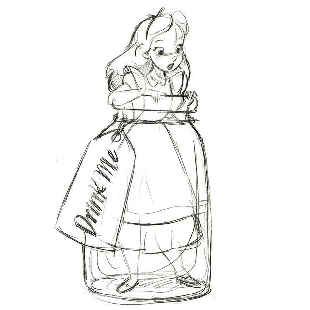 a drawing of a girl in a jar