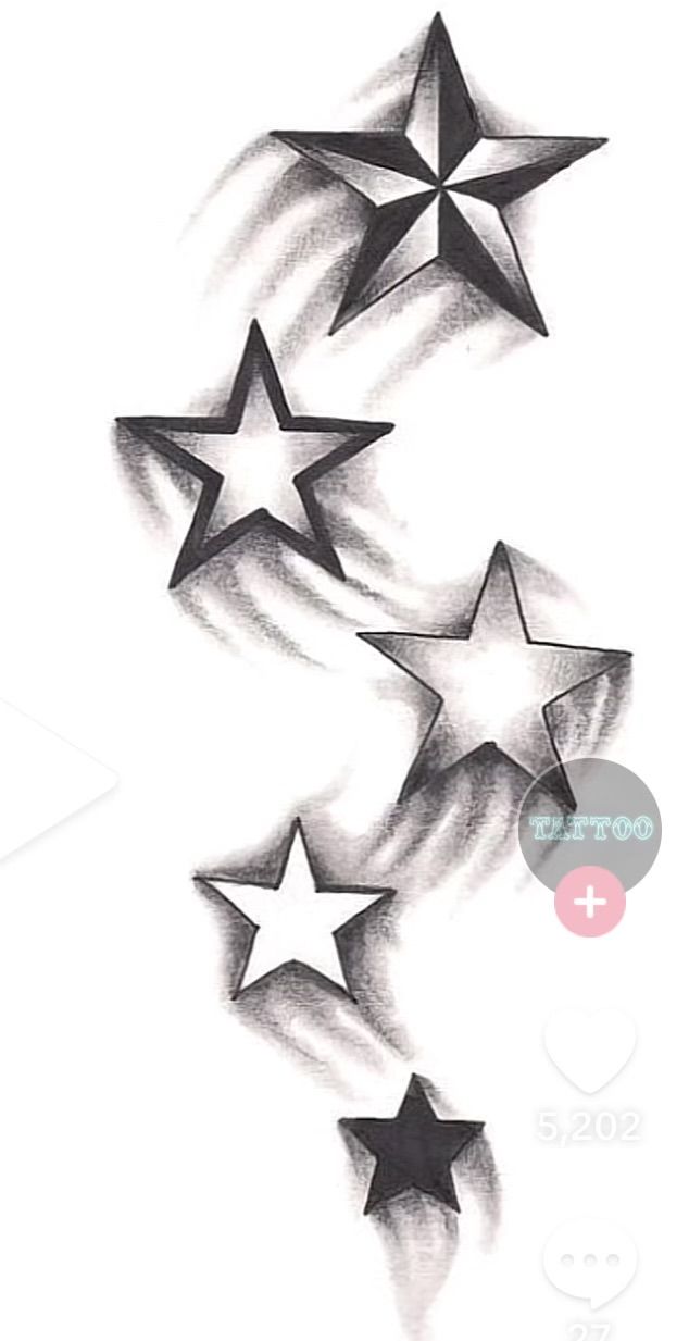 a drawing of five stars flying in the air