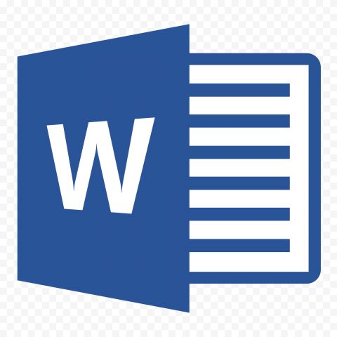 the microsoft word logo is shown on a transparent background, with blue and white letters