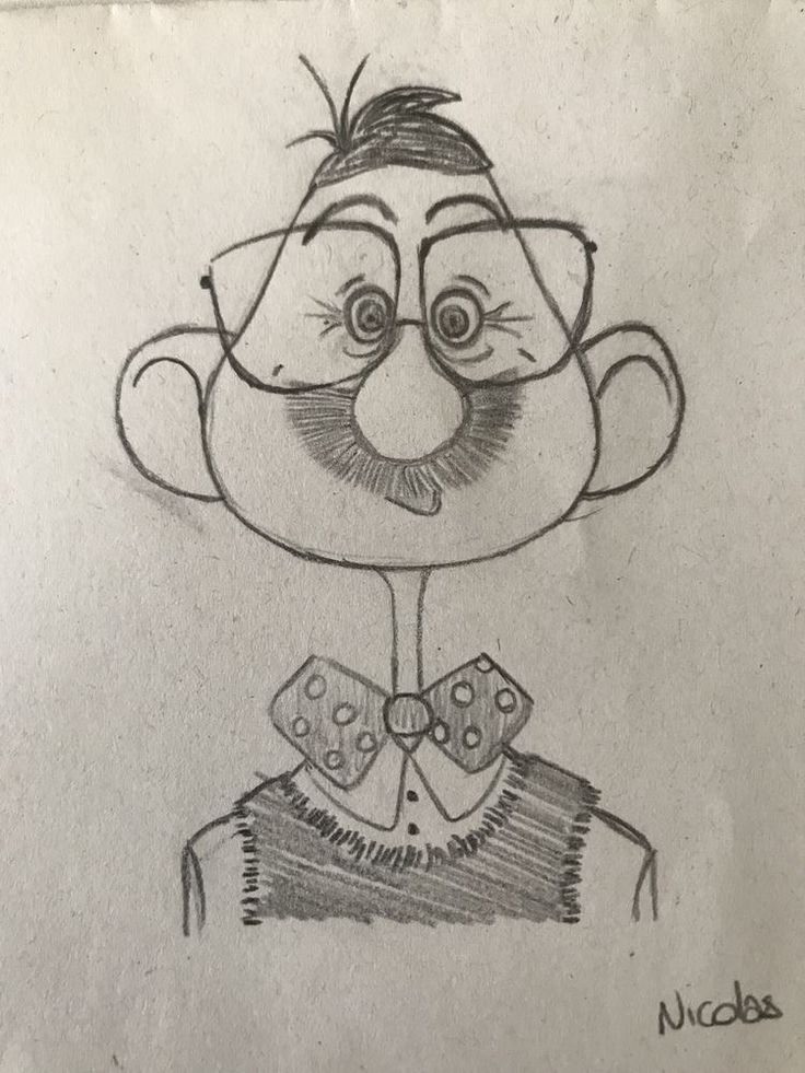 a drawing of a man with glasses and a bow tie