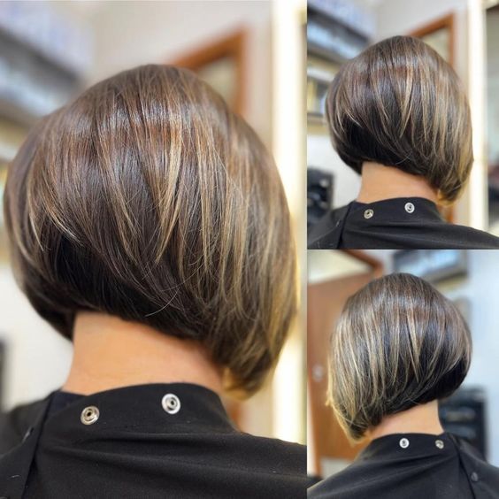 Thick Hair Polished Concave Bob Haircut Medium Stacked Haircuts, Long Inverted Bob, Concave Bob Hairstyles, Inverted Bob Haircut, Concave Bob, Inverted Bob Haircuts, Hair Growth Challenge, Bob Haircut Ideas, Stacked Haircuts