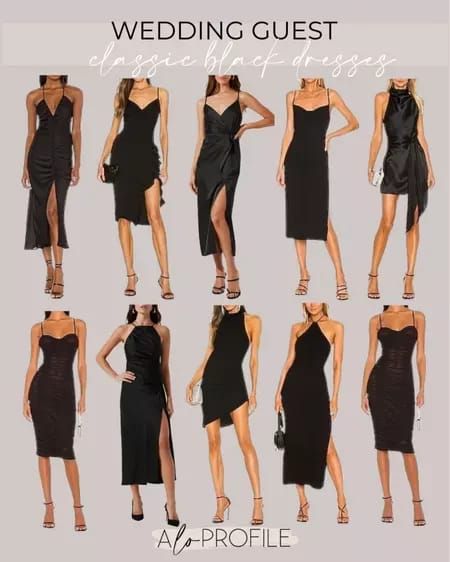 Guest At Wedding Dress, Short Black Wedding Guest Dress, Black Guests Wedding, Black Tie Wedding Guest Dress Spring Formal, Classic Wedding Guest Outfit, Dark Wedding Guest Dress, Little Black Dress Wedding, Paris Wedding Guest Outfit, Semi Formal Black Wedding Attire