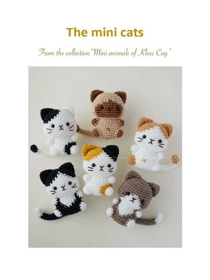 The Mini Cats: From the "mini Animals of Khuc Cay" Collection | Crochet Pattern PDF Tiny Cat Amigurumi Free Pattern, Cat Crochet Pattern Free, Crochet Amigurumi Free Patterns Animals, Mini Cats, Cat Crochet Pattern, Cat Patterns, Mini Amigurumi, Easy Crochet Animals, Crochet Cat Pattern