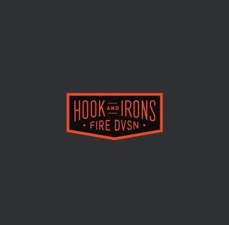 the logo for hook and irons fire dysn on a dark grey background