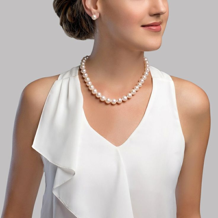 A gorgeous & large 10-11mm white freshwater pearl necklace that is certain to be a favorite for generations to come! Although AAAA quality necklaces are readily available in smaller sizes, a 10-11mm necklace in this quality is extremely rare and a true beauty. Each pearl is hand-picked and matched for this exquisite pearl strand. For those who wish to purchase a large white pearl necklace without spending $10,000 for an 11mm Australian South Sea necklace, this strand is a perfect alternative. Color Categories, Multicolor Pearl Necklace, Akoya Pearl Necklace, Pearl Necklace Earrings, White Pearl Necklace, Diamond Necklaces, Cultured Pearl Necklace, Buy Necklace, White Freshwater Pearl