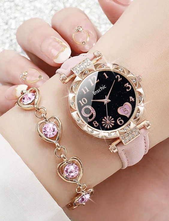 Safety Bracelet, Watch And Bracelet Set, Pretty Watches, Fancy Watches, Cute Watches, Pretty Jewelry Necklaces, Beautiful Tiaras, Wrist Jewelry, Bow Bracelet