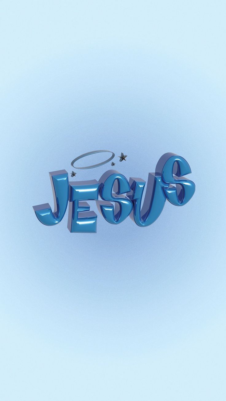 the word jesus is made out of blue plastic letters and surrounded by a ring on top of it