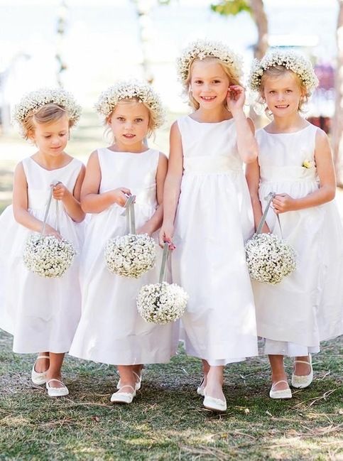 #whiteflowergirldresses #roundflowergirlgowns #anklelengthflowergirlgowns Young Wedding, Long Flower Girl Dresses, Satin Flower Girl Dress, Cheap Flower Girl Dresses, Cheap Flowers, Flower Girl Baskets, White Flower Girl Dresses, Lake Tahoe Weddings, Waterfront Wedding