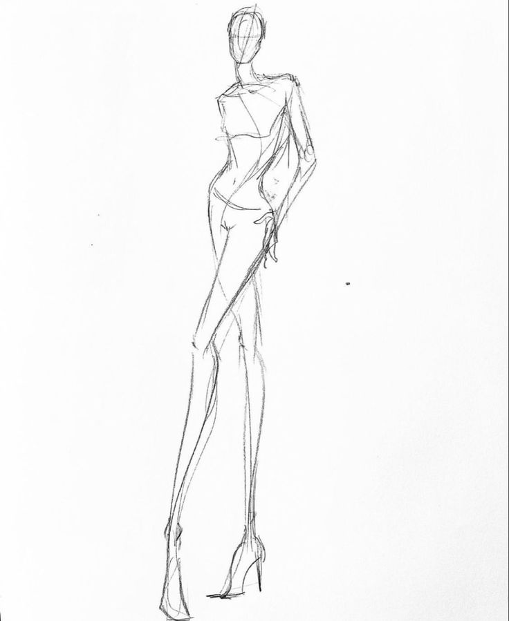 a drawing of a woman in high heels and tights, standing with her back to the camera