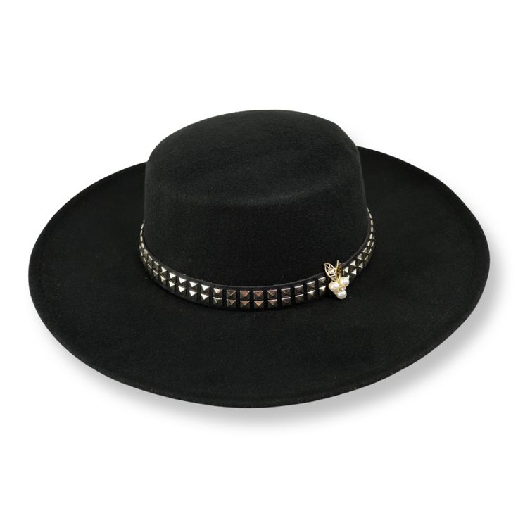 This extra wide brim, round top fedora is what rock n roll dreams are made of. Made from luxe wool and finished with a metal studded band. Look effortlessly cool whilst staying warm at the same time. -Handmade in the USA -One Size Fits Most -Comes with our signature duster bag High Crown Hats For Winter Rodeo, Winter Rodeo Hat Bands With Flat Crown, Winter Rodeo High Crown Hat Bands, Punk Brimmed Winter Hats, Punk Style Brimmed Winter Hat, Western Style High Crown Hat Band For Winter, High Crown Fur Felt Fedora For Winter, Winter High Crown Fur Felt Fedora, Party Wide Brim Hat Bands For Fall