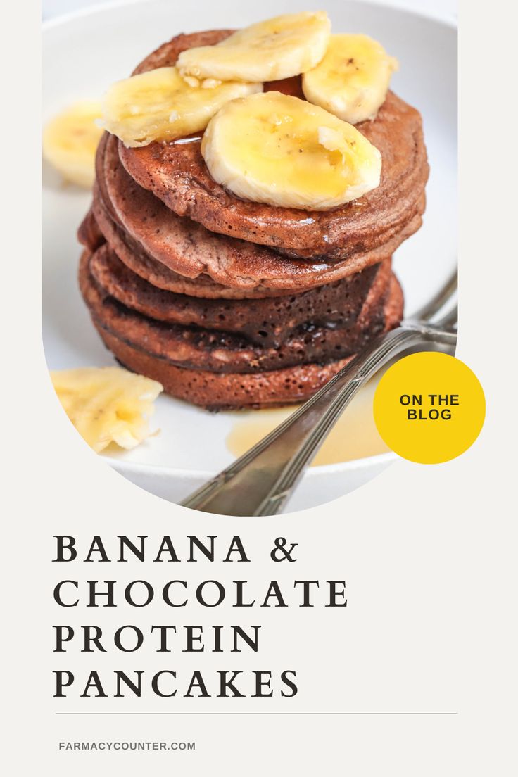 banana and chocolate protein pancakes on the cover of an e - book with text overlay